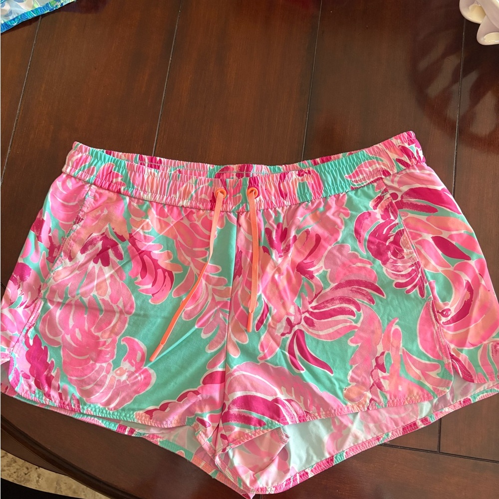 Lilly Pulitzer Pink and Green Floral Athletic Shorts
